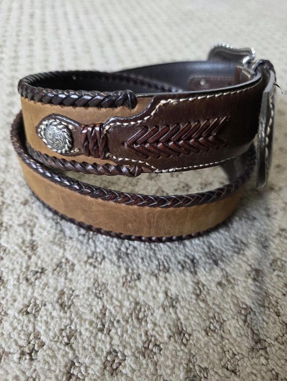 Nocona Men's Genuine Leather Braided Edge Belt - Dark Brown